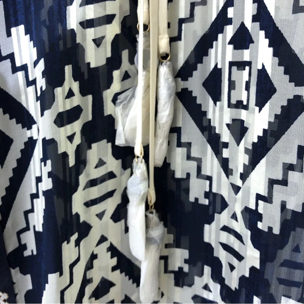 TORY BURCH Beatrice Blue White Geometric Fringe Caftan Beach Cover Up Dress